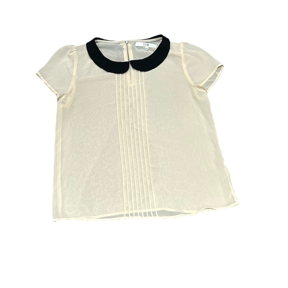 Sheer Blouse with Black Collar